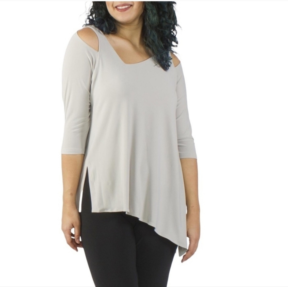Sympli Focus Asymetric Tunic In Metal Grey Lagenlook Minimalist Modern Top